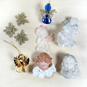 Vintage Lot‎ of Angel Cherub Christmas Ornaments Gold Metal White Ceramic